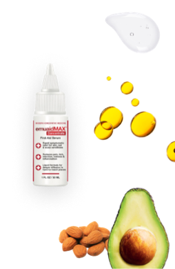 Image of EMUAIDMAX®️ concentrate serum and ingredients