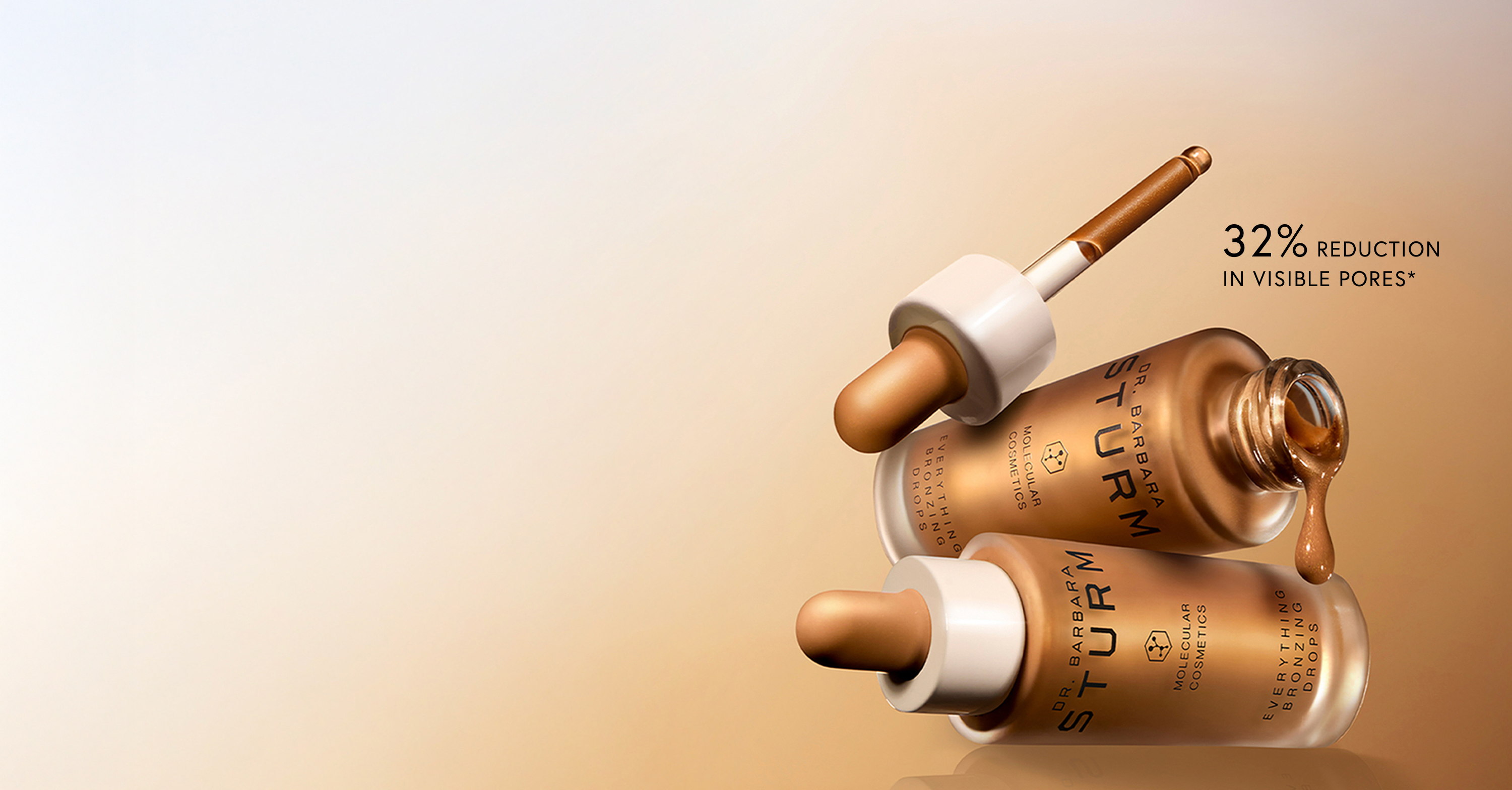 Two bottles of serum with droppers on a gradient background.