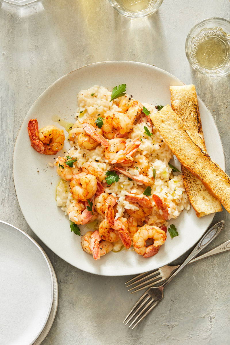 Risotto and shrimp on a plate