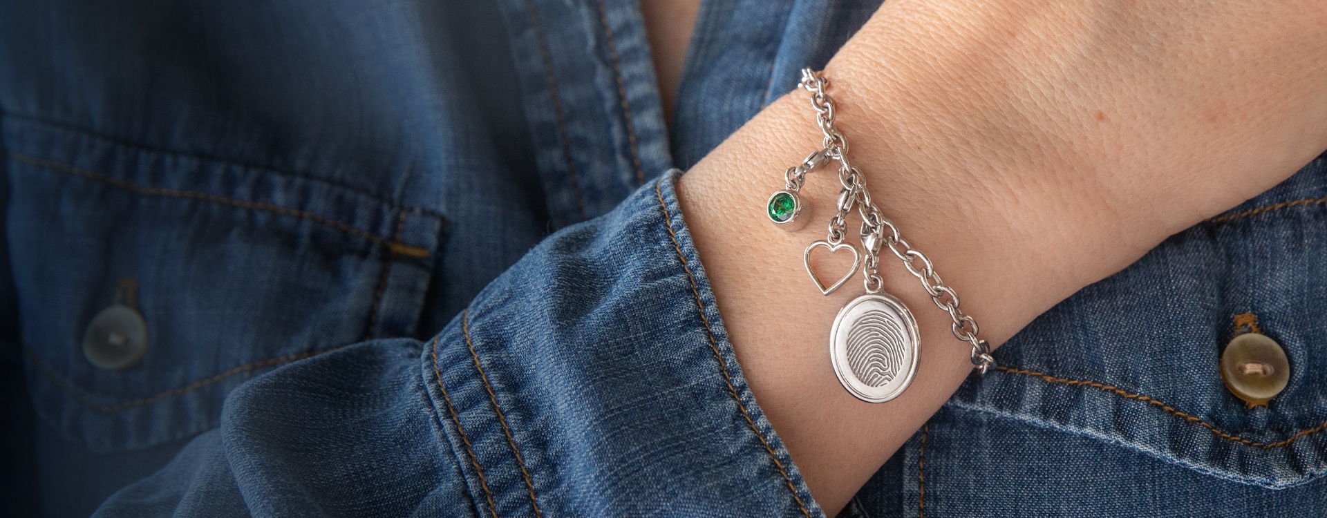 sterling silver fingerprint charm bracelet