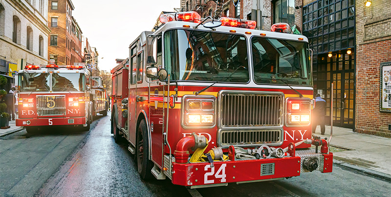 FDNY fire trucks on a city street