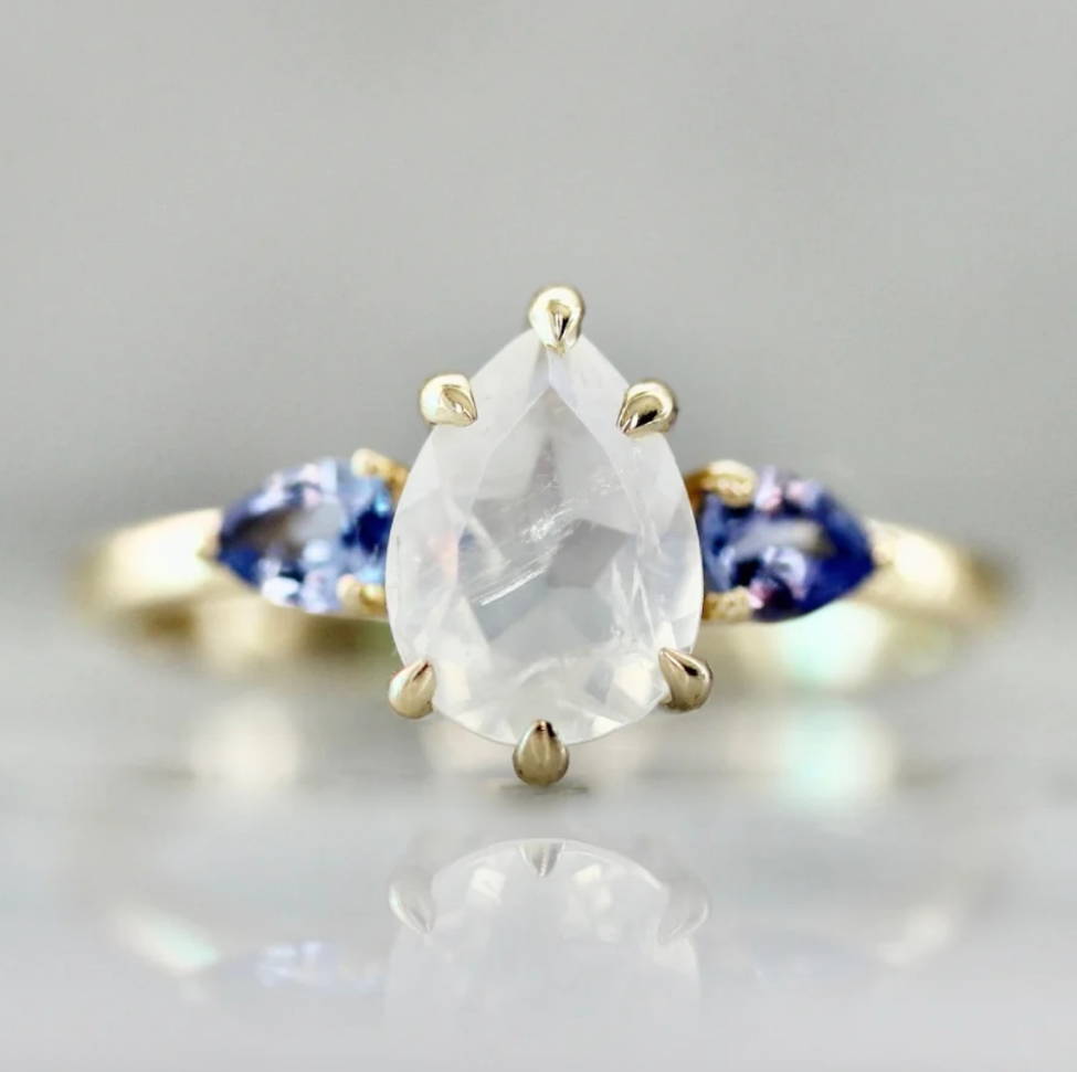 snowdrop pear cut moonstone promise ring
