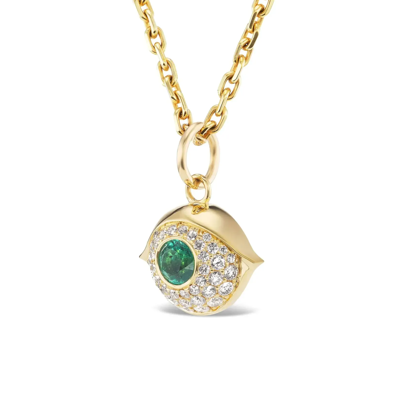 gold, diamond and emerald evil eye necklace