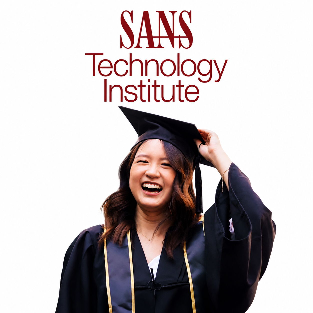 Graduation celebration at SANS Technology Institute with a smiling graduate.
