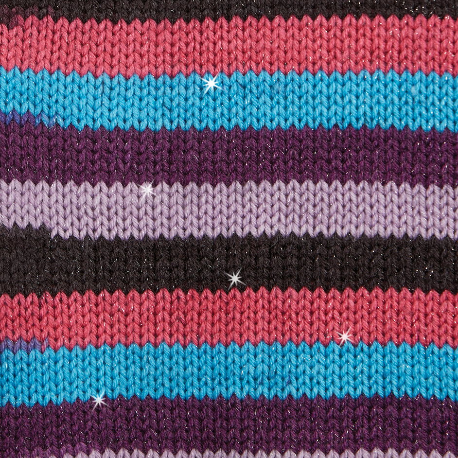 Colorful knitted fabric with stripes in various shades.