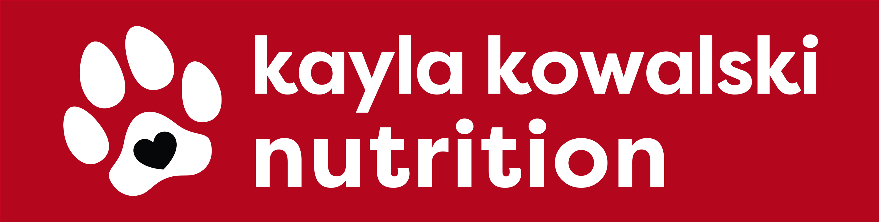 Banner for Kayla Kowalski Nutrition with paw print.