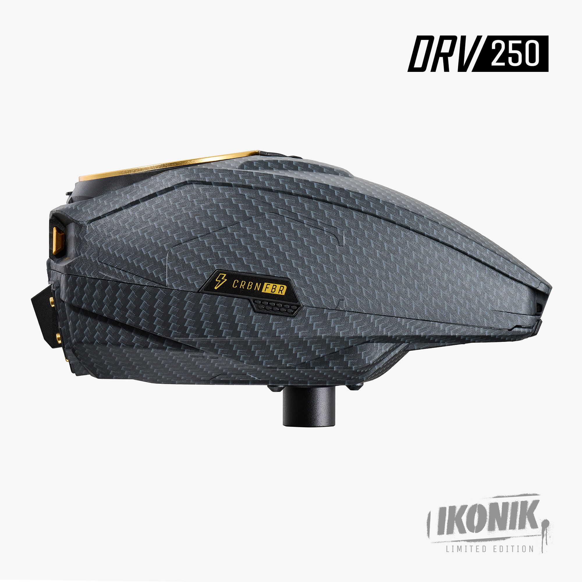 DRV 250 paintball loader in black and yellow design.