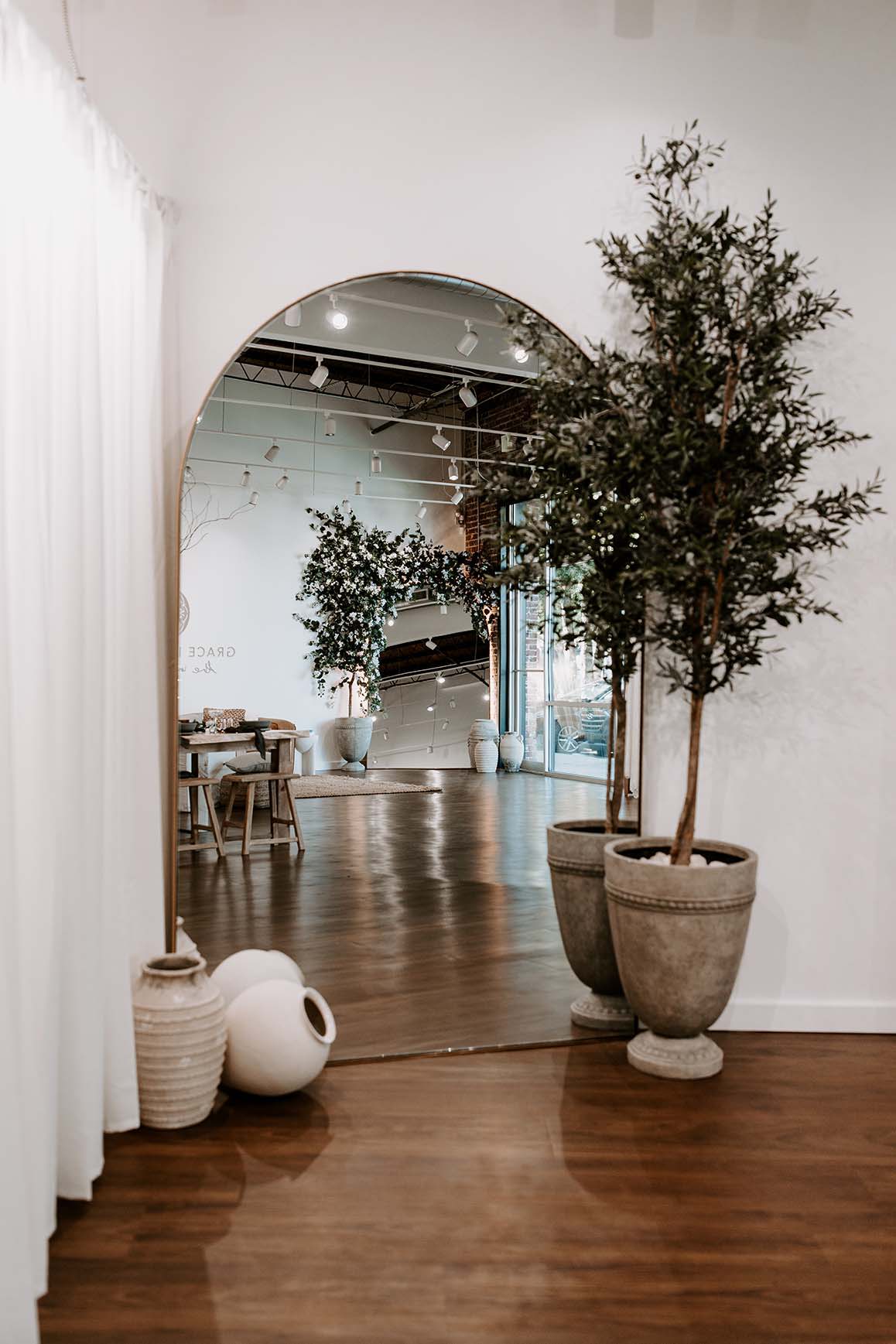 Mirror and plant in Atlanta Showroom