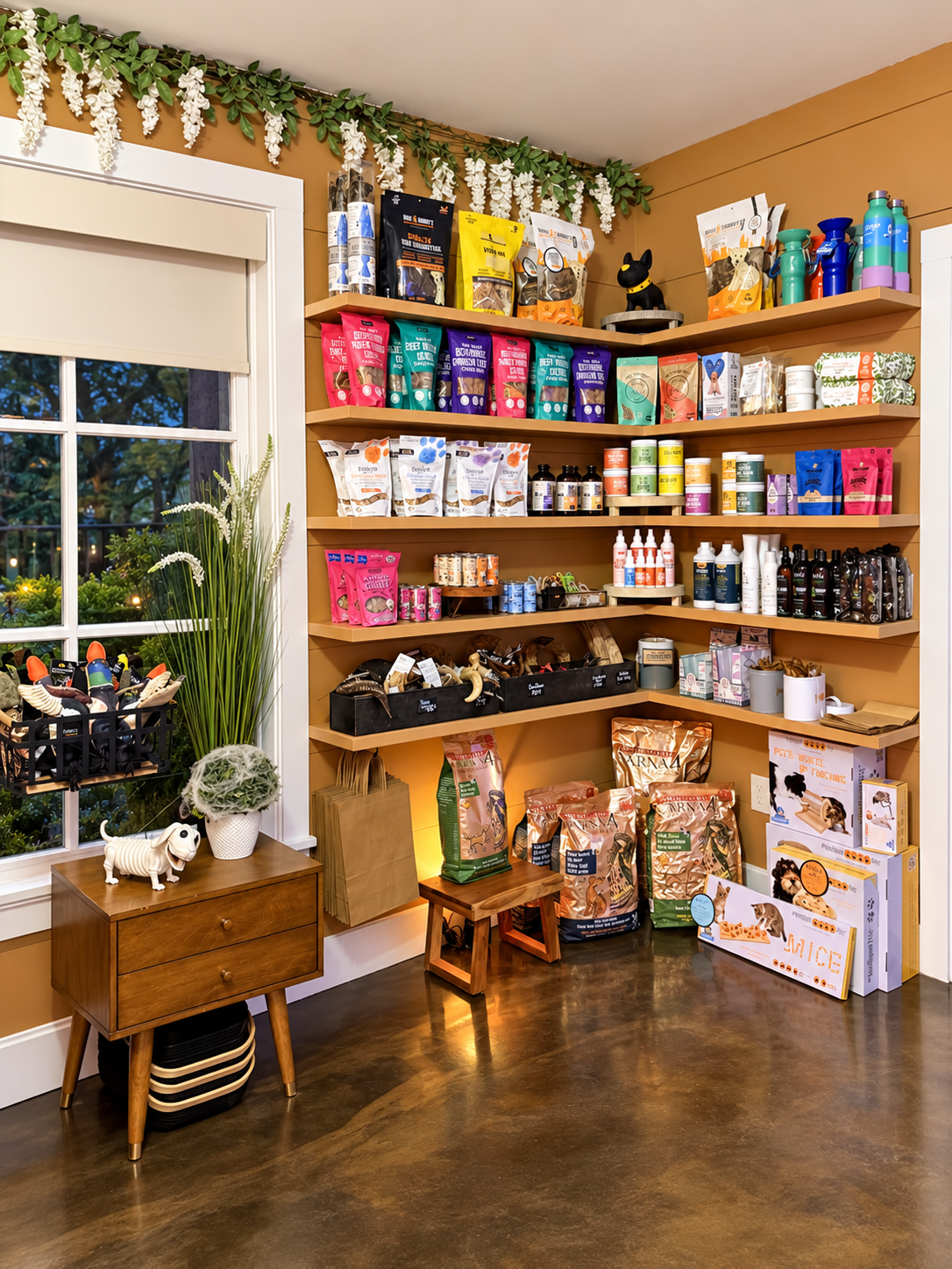 Treats Pupperia boutique shelves inside Treated Groom Spa
