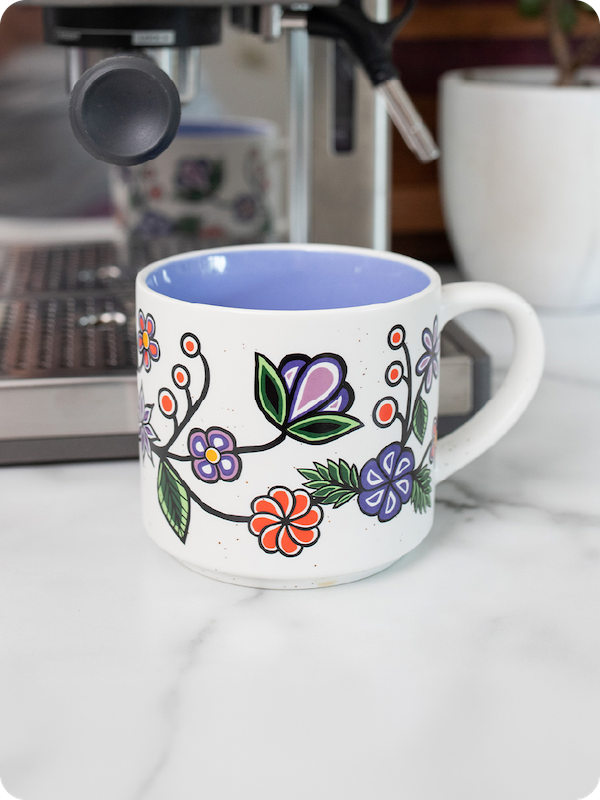 Ojibwe Florals 16oz Ceramic Mug by Storm Angeconeb, Lac Seul First Nation, Ojibwe