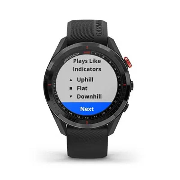 Garmin Approach S62 golf watch with PlaysLike indicators on the watch face