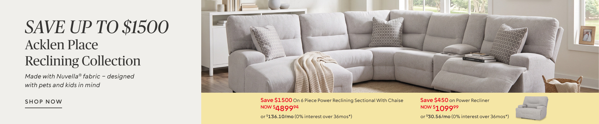 Save $1500 on the Acklen Place 6 Piece Power Reclining Sectional