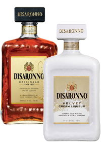 Two bottles of Disaronno liqueur: original and velvet cream.
