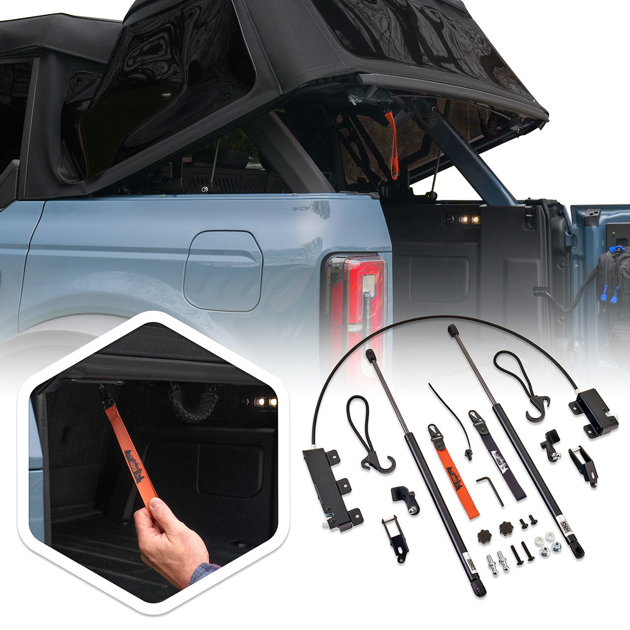 IAG Off-Road EZ-Lift & V2 EZ-Pull Combo Kit For 2021-25 Ford Bronco 4 Door Soft Top