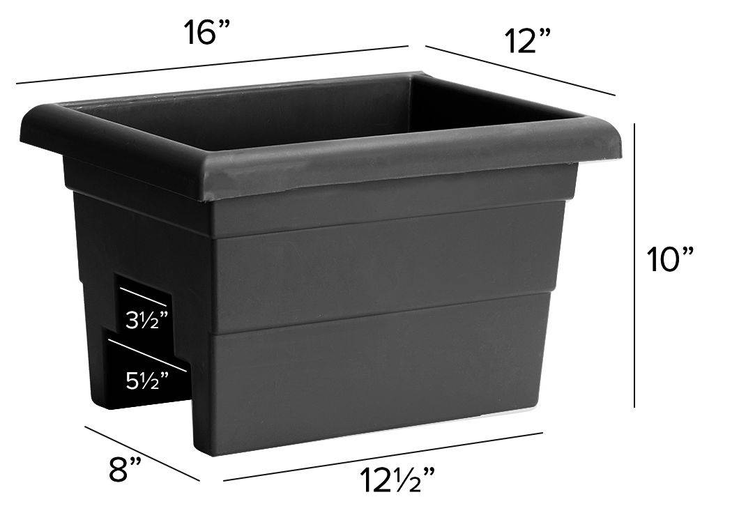 16-inch black railing planter dimensions