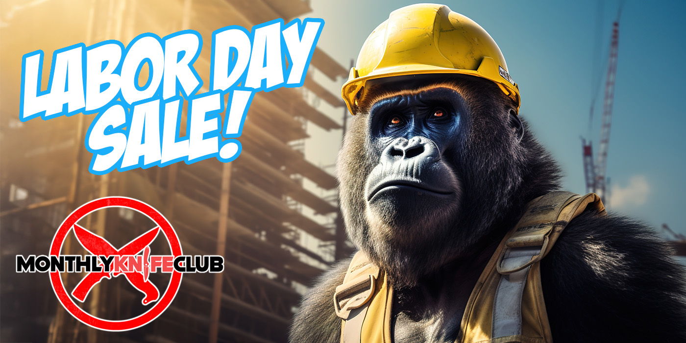 Labor Day Banner. A Gorilla with a hard hat looking into the horizon.