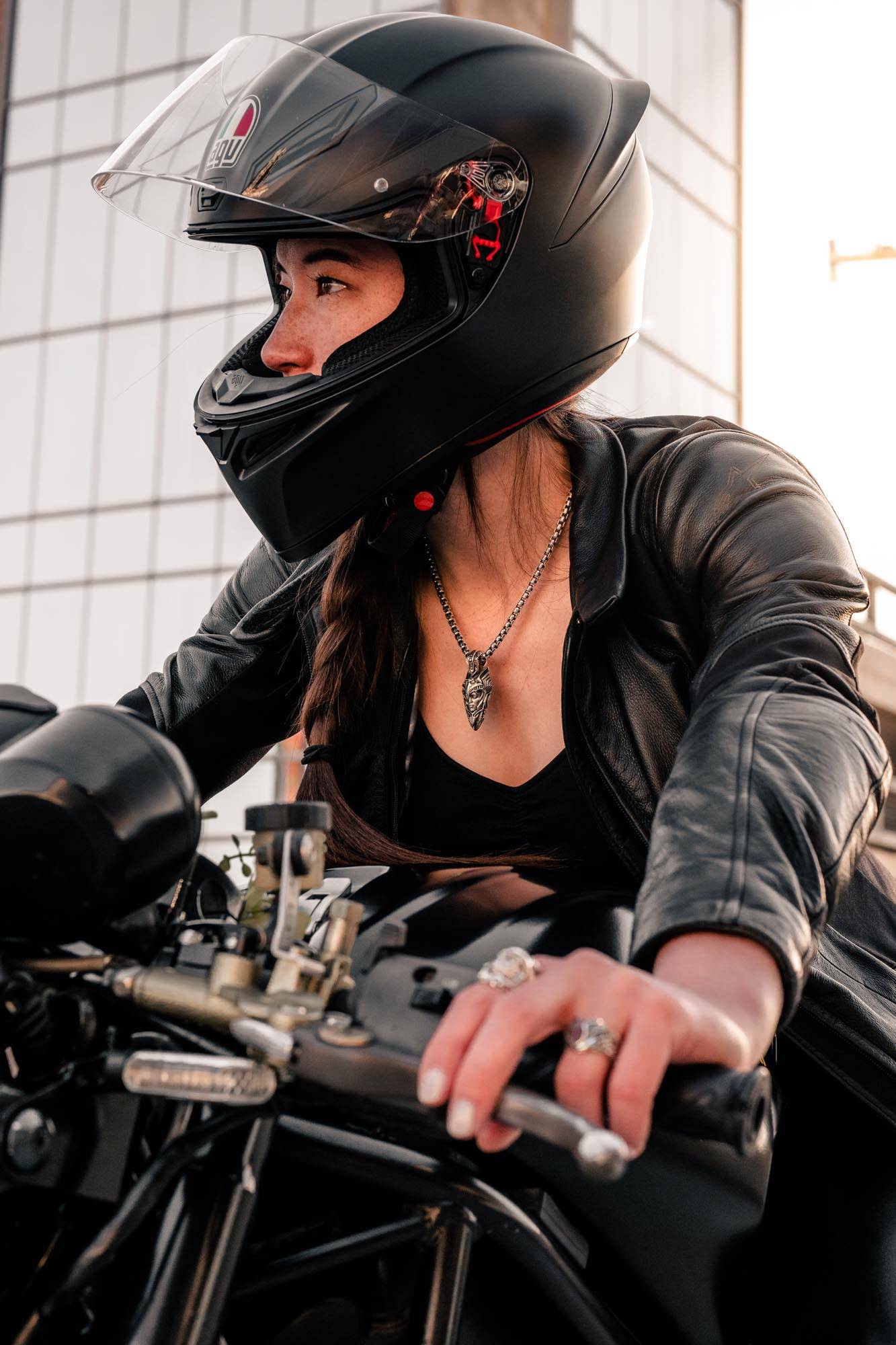 A woman motorcyclist—a modern Valkyrie