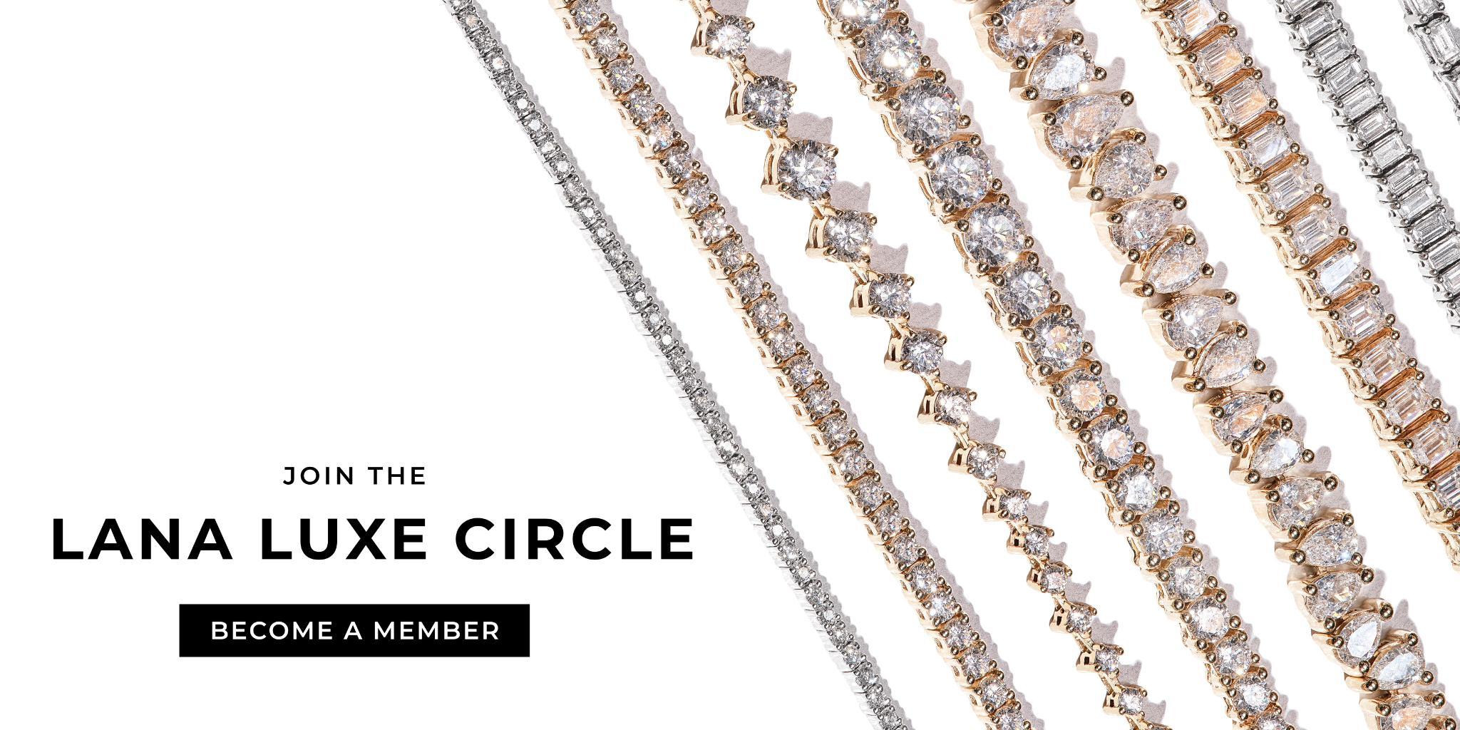Lana Luxe Circle jewelry collection with membership invitation.