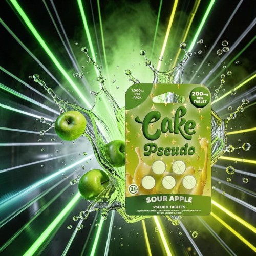 Sour apple candy packaging with green apples and vibrant background effects.
