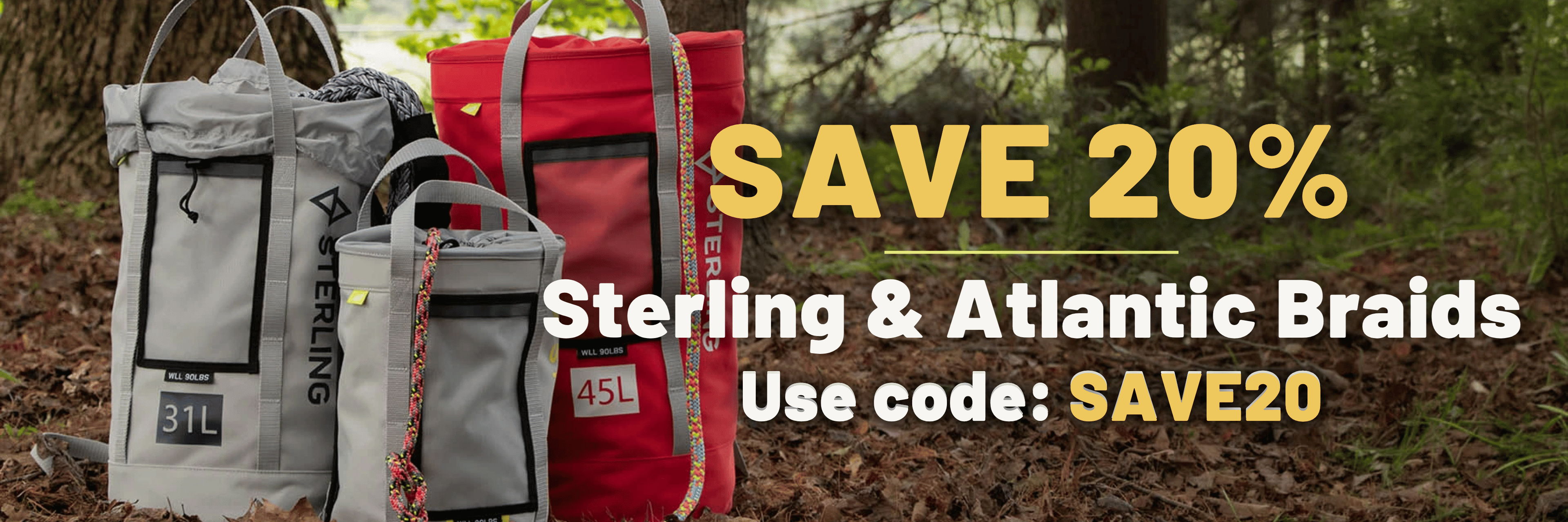 Promotional banner for Sterling & Atlantic Braids, offering 20% off with code SAVE20.