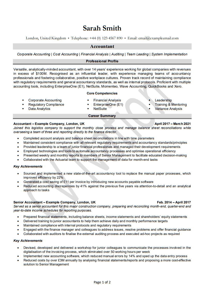 Accountant CV Example Page 1