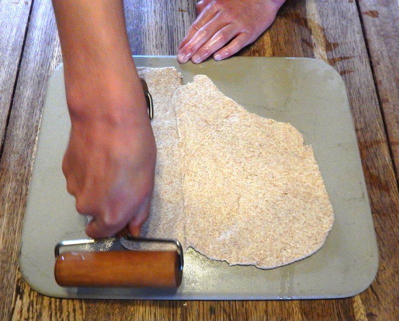 Rolling our dough for crackers