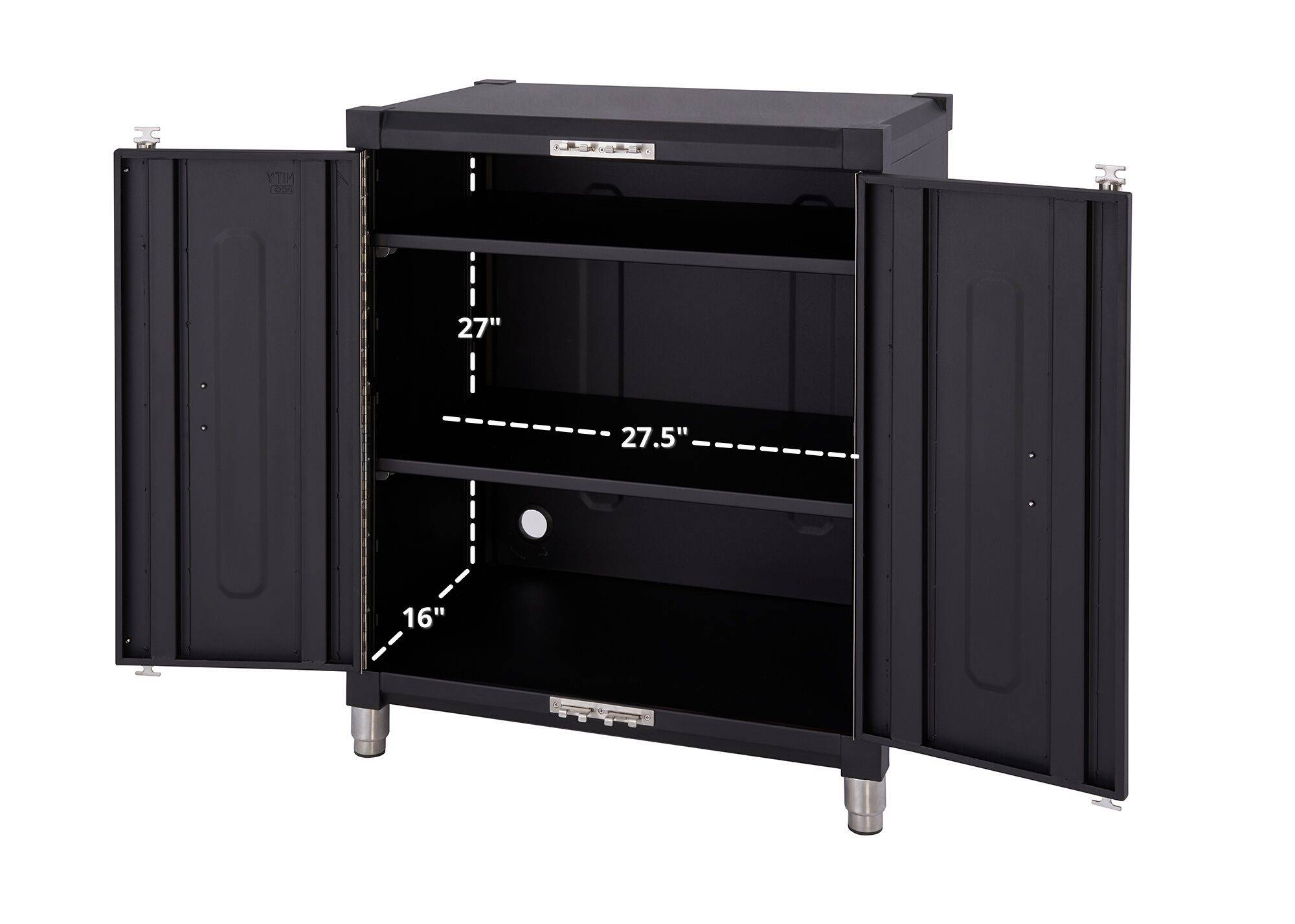 27.5 inches wide by 16 inches deep by 27 inches tall base cabinet interior dimensions
