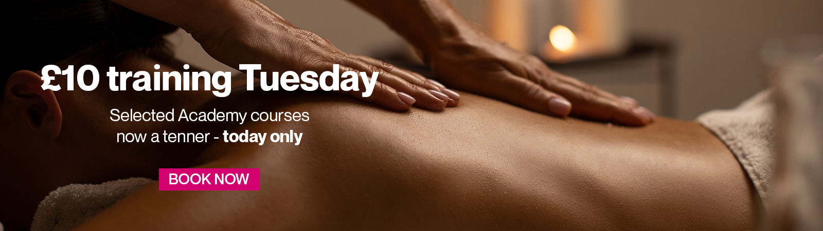 Massage therapy promotion with hands on a person's back.