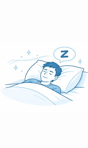 A boy sleeping peacefully in bed with a 