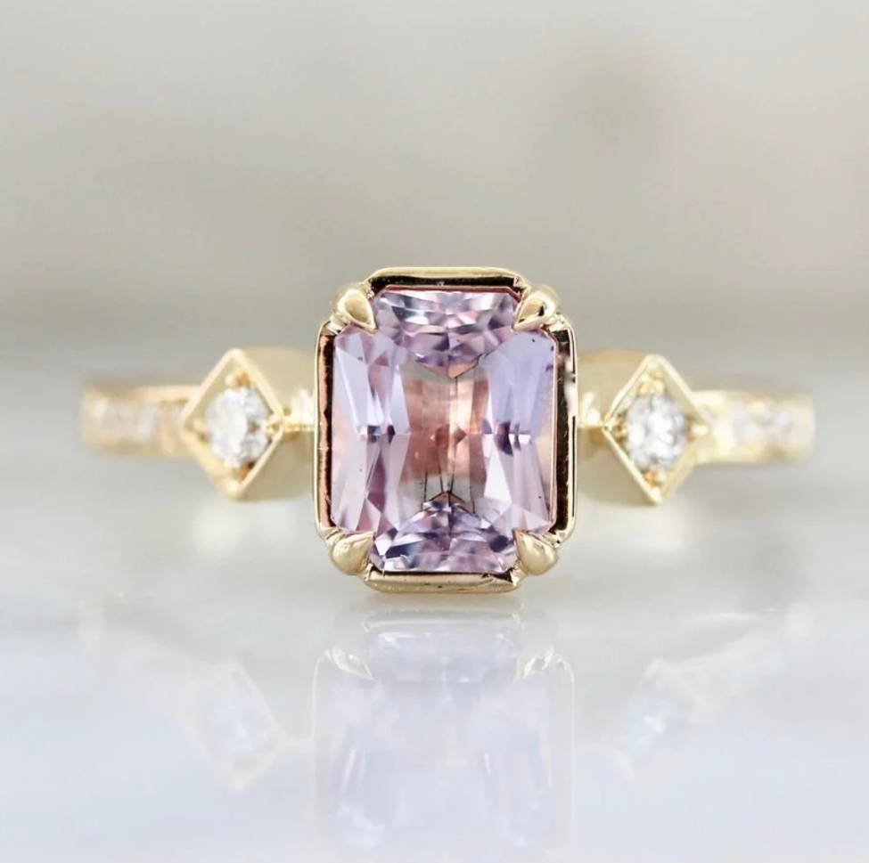 Pink Radiant Cut Sapphire Ring