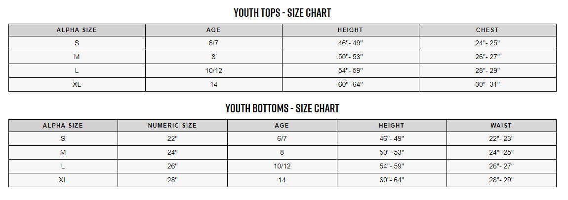 Striker Brands Size Charts | vlr.eng.br