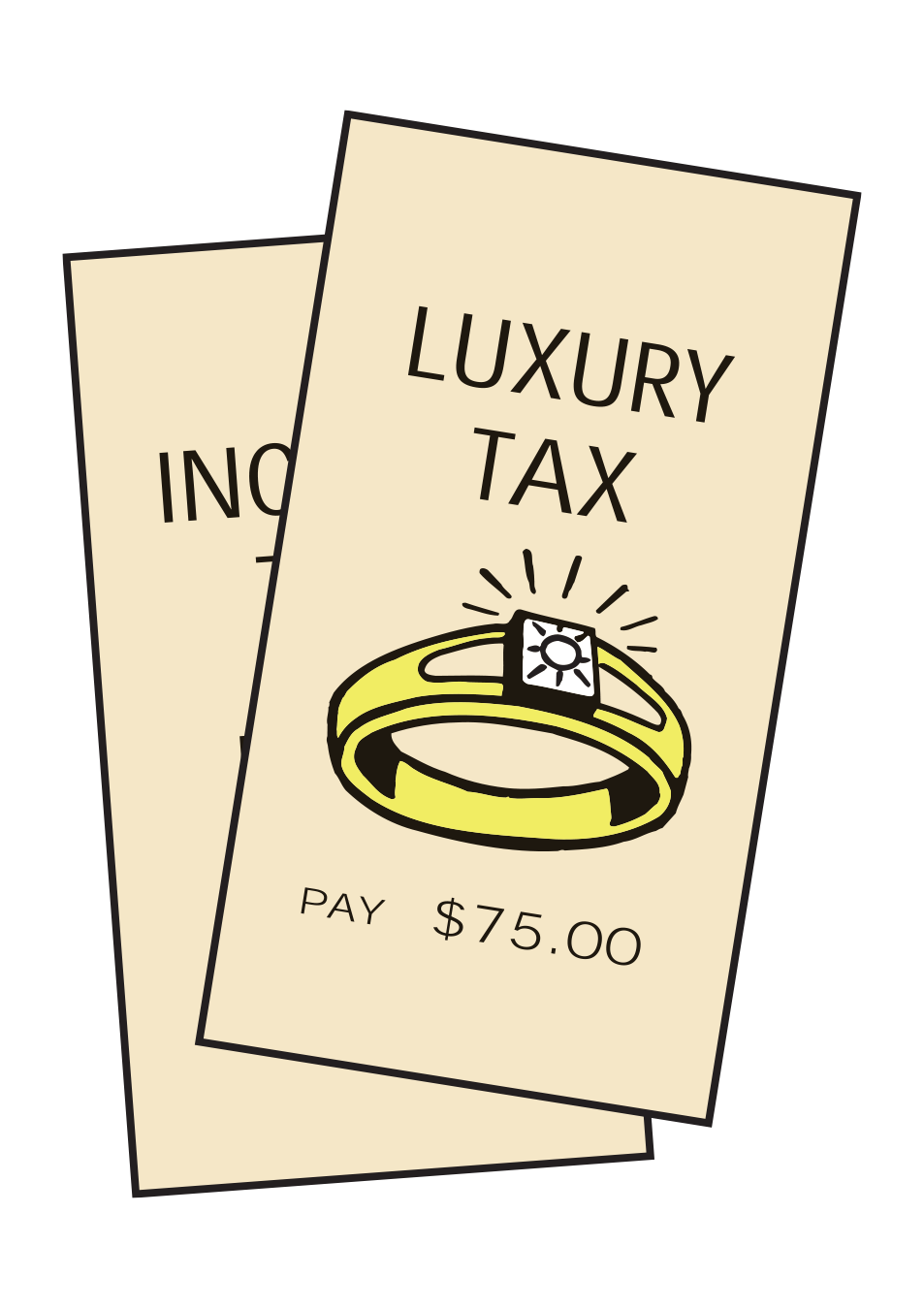 Luxury tax card featuring a ring, payment amount $75.00.