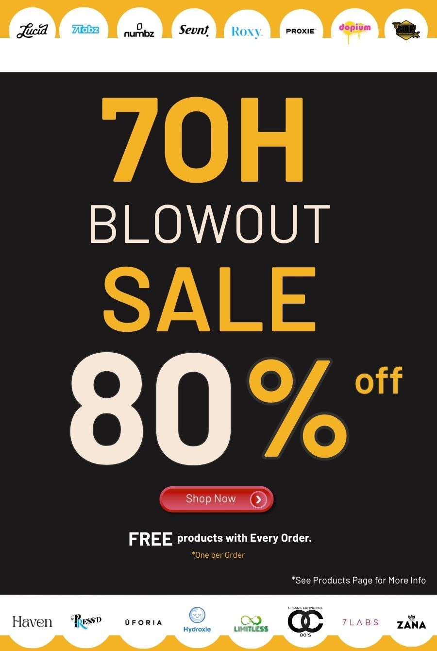 70H Blowout Sale, 80% off, free products with every order.