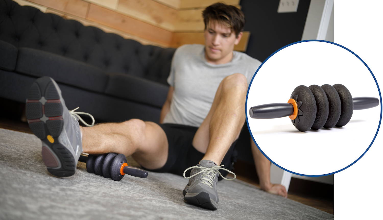 man using morph stick on calf