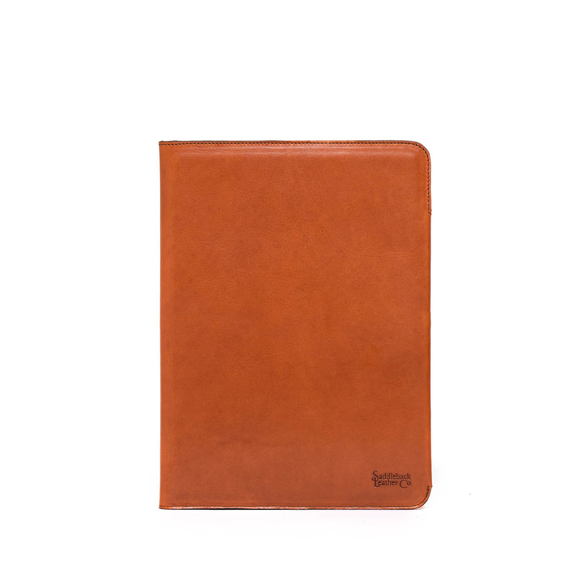 Brown leather notebook with a simple design.