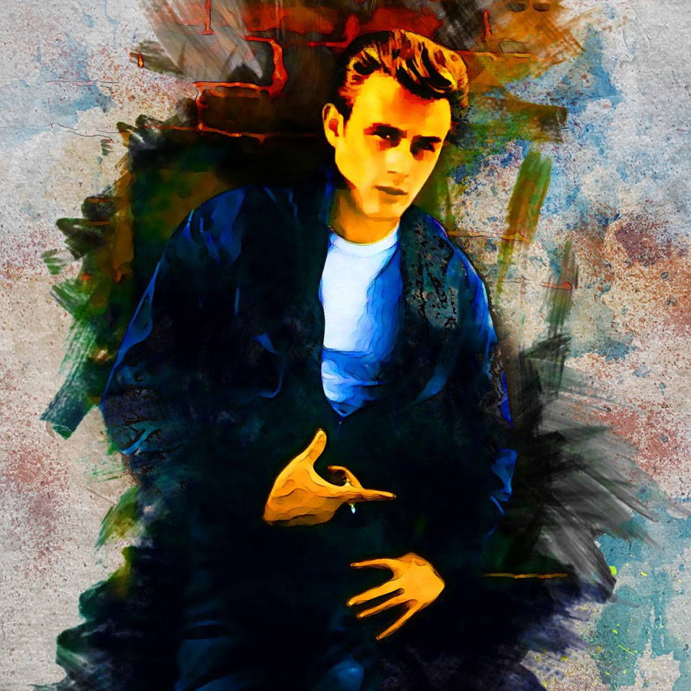 James Dean in leather jacket painting