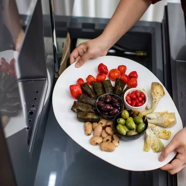 Mezze platter in refrigerator drawer