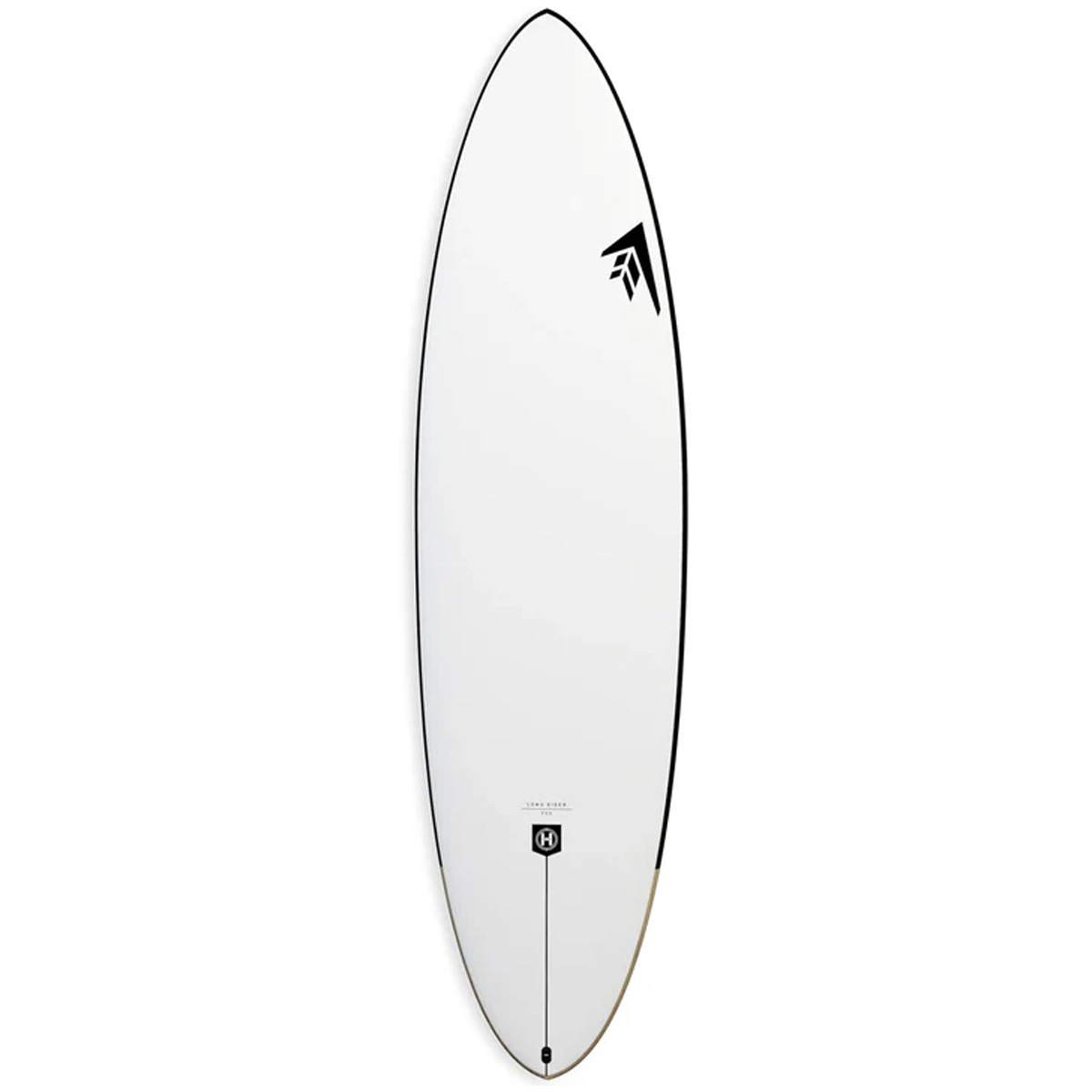 white surfboard with black accents on white background