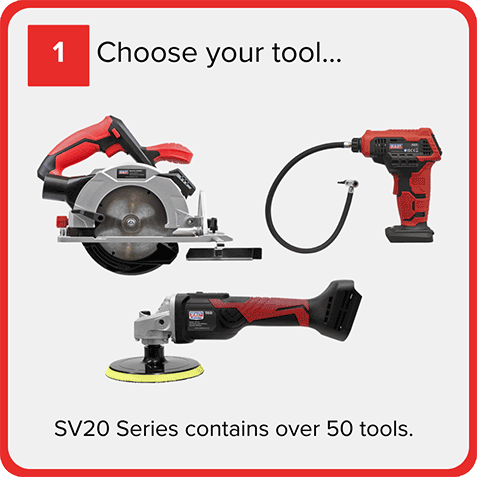 Three power tools with text about choosing a tool from the SV20 Series.