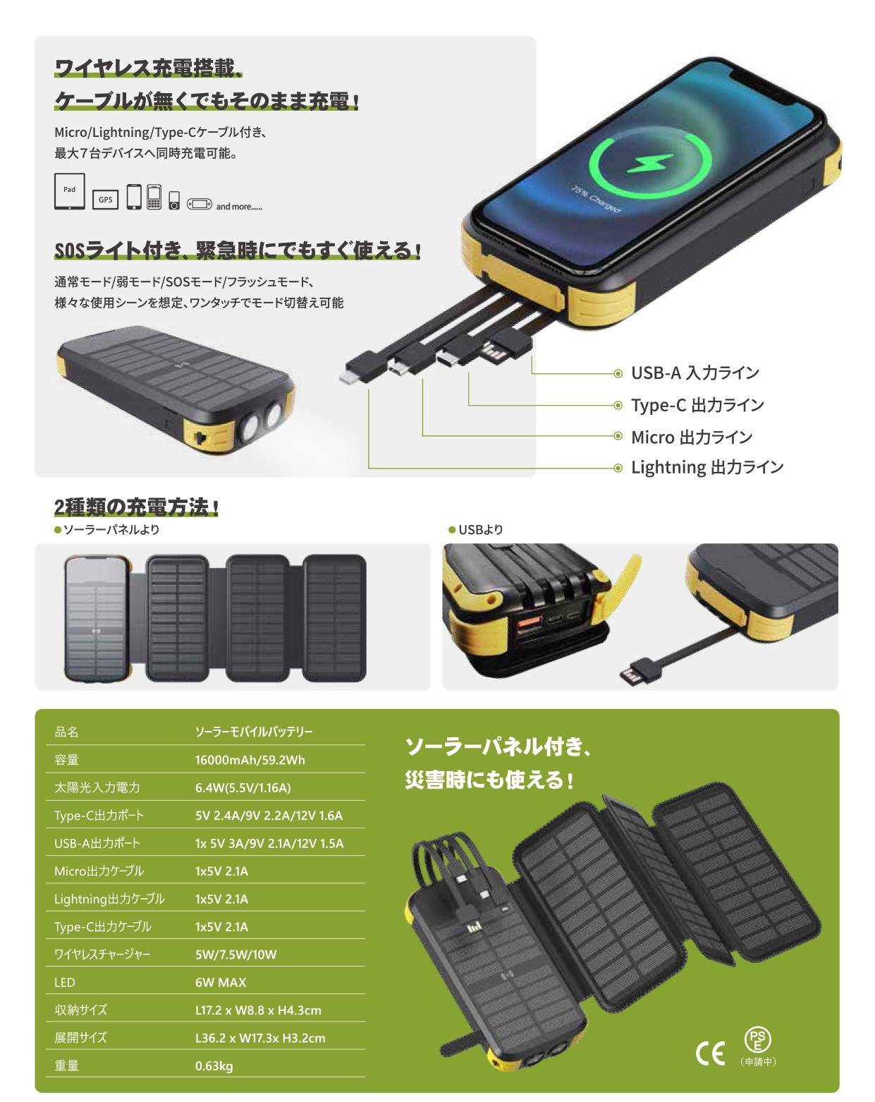 スマホアクセサリー Togo POWER ADVANCE 75 16000mAh NEW】TogoPower ADVANCE75 ソーラーモバイルバッテリー 16000mAh
