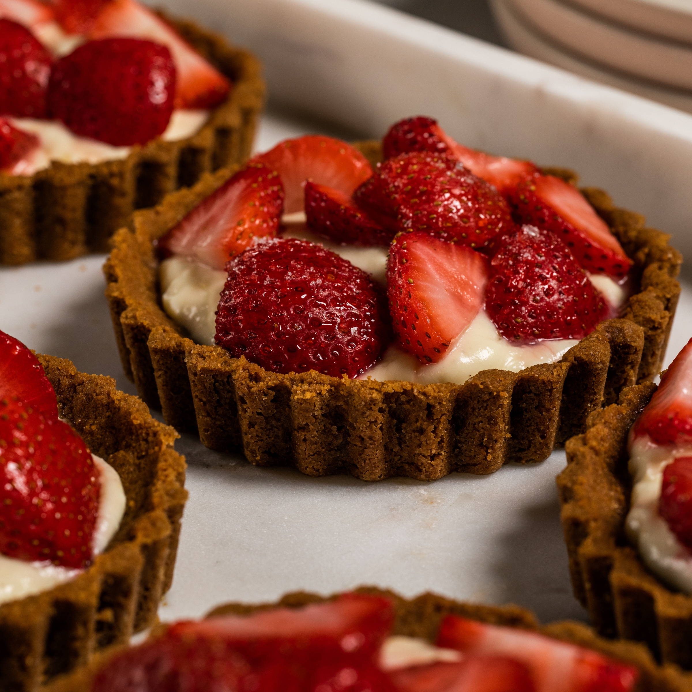 Lemon Cream Tartlets with Roasted Strawberries
