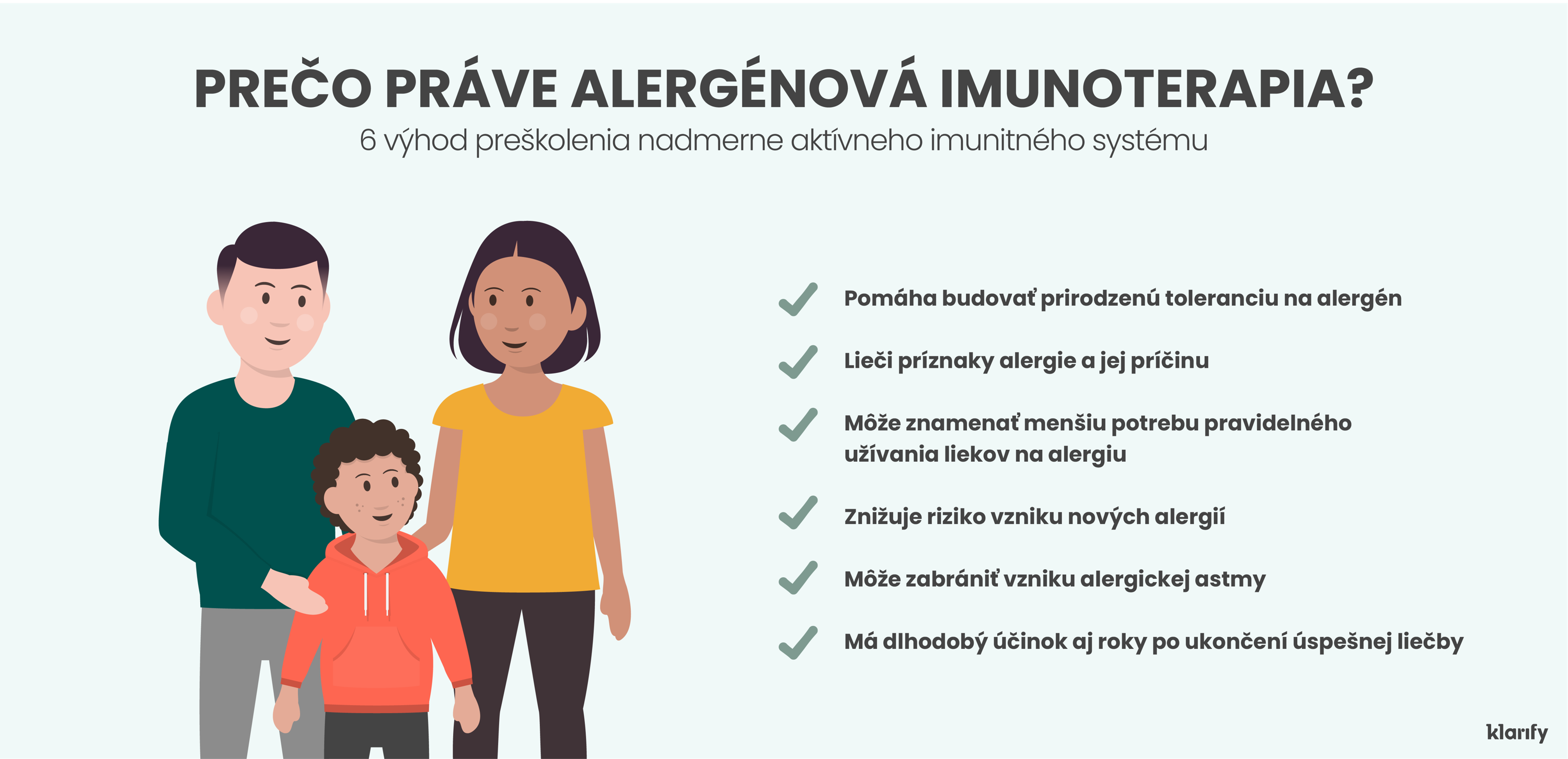 Infografika popisujúca alergénovú imunoterapiu, liečbu na preškolenie nadmerne aktívneho imunitného systému. Podrobnosti infografiky sú uvedené nižšie 