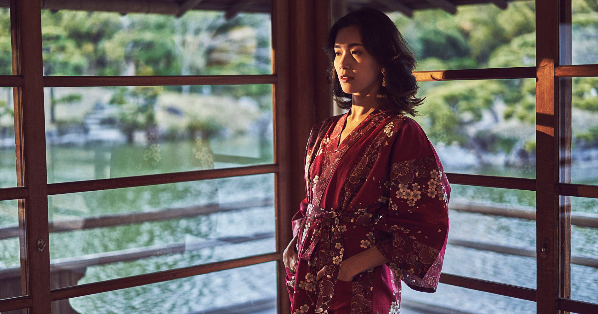 Japanese Cloth Drawstring Bag Vtg Fabric Kimono Pouch Floral Red