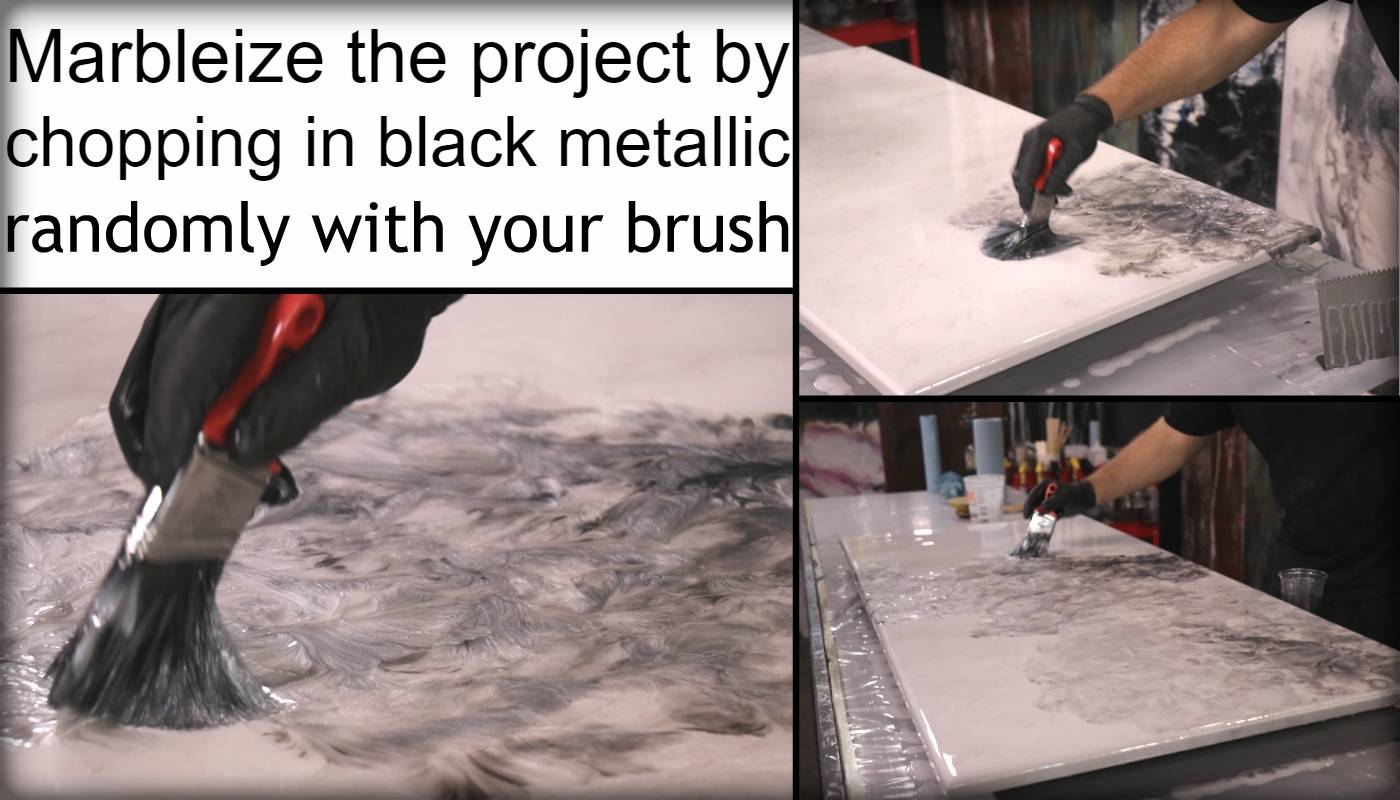 Marbleize the project by randomly chopping in black metallic with your brush.