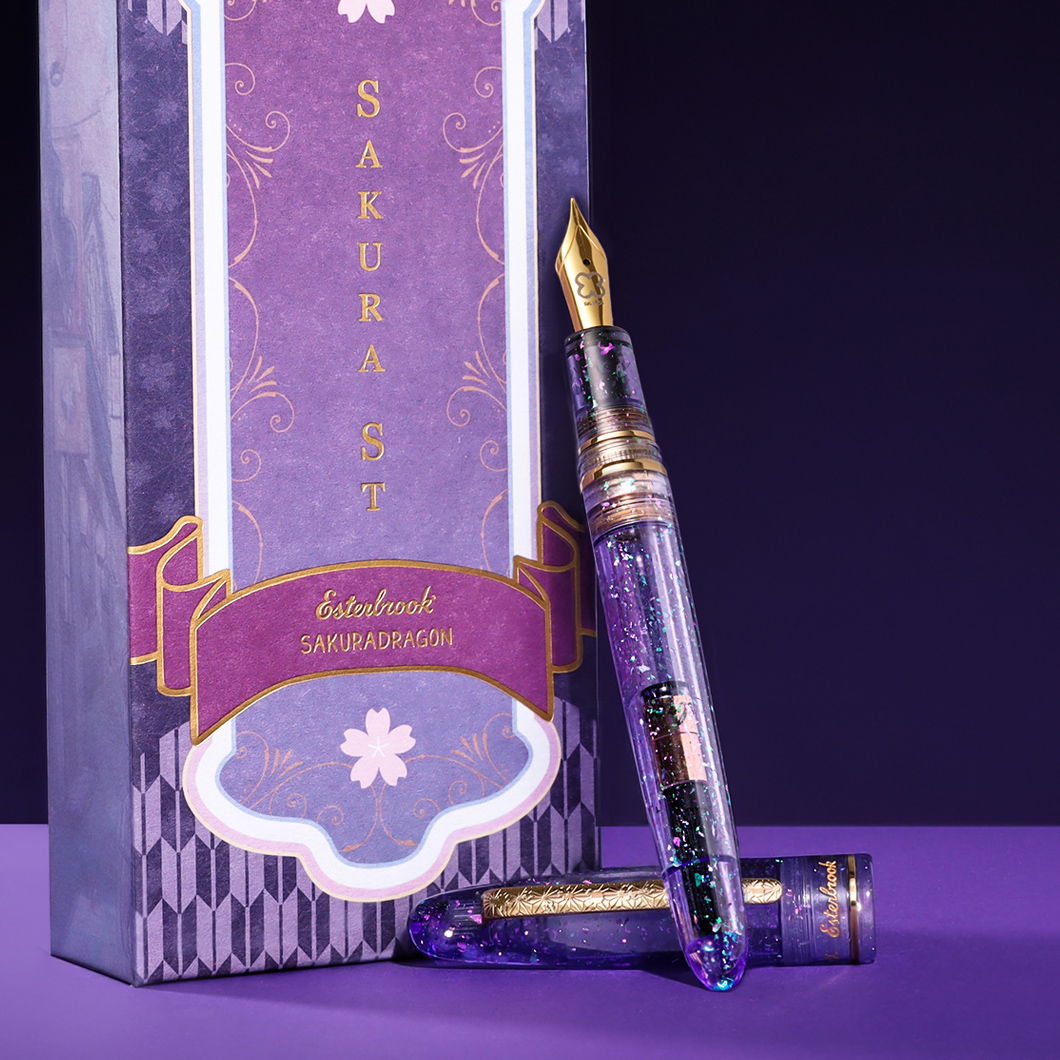 Esterbrook x Sakuradragon Estie Sakura Street Fountain Pen Purple with sparkles and gold trim