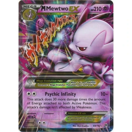 Mewtwo EX Pokémon card featuring Psychic Infinity attack and special effects.