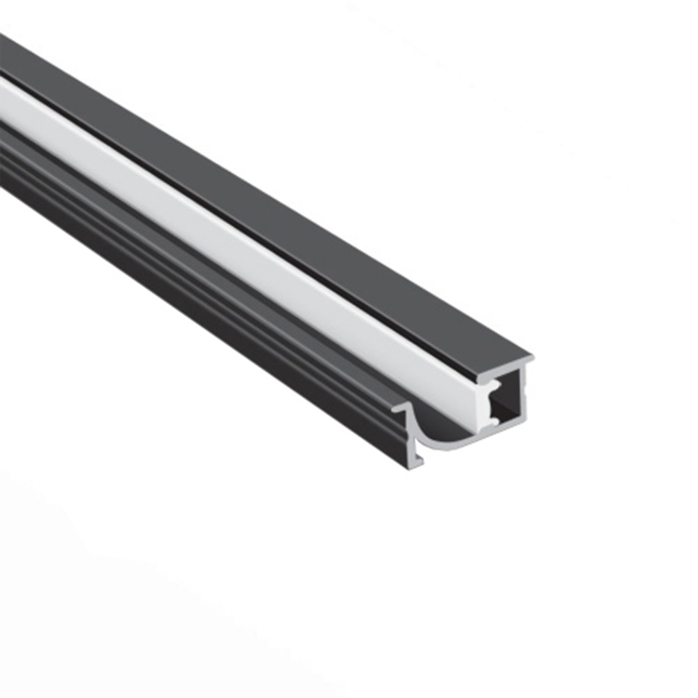 Aluminum profile with a black and white finish, used for framing or mounting.