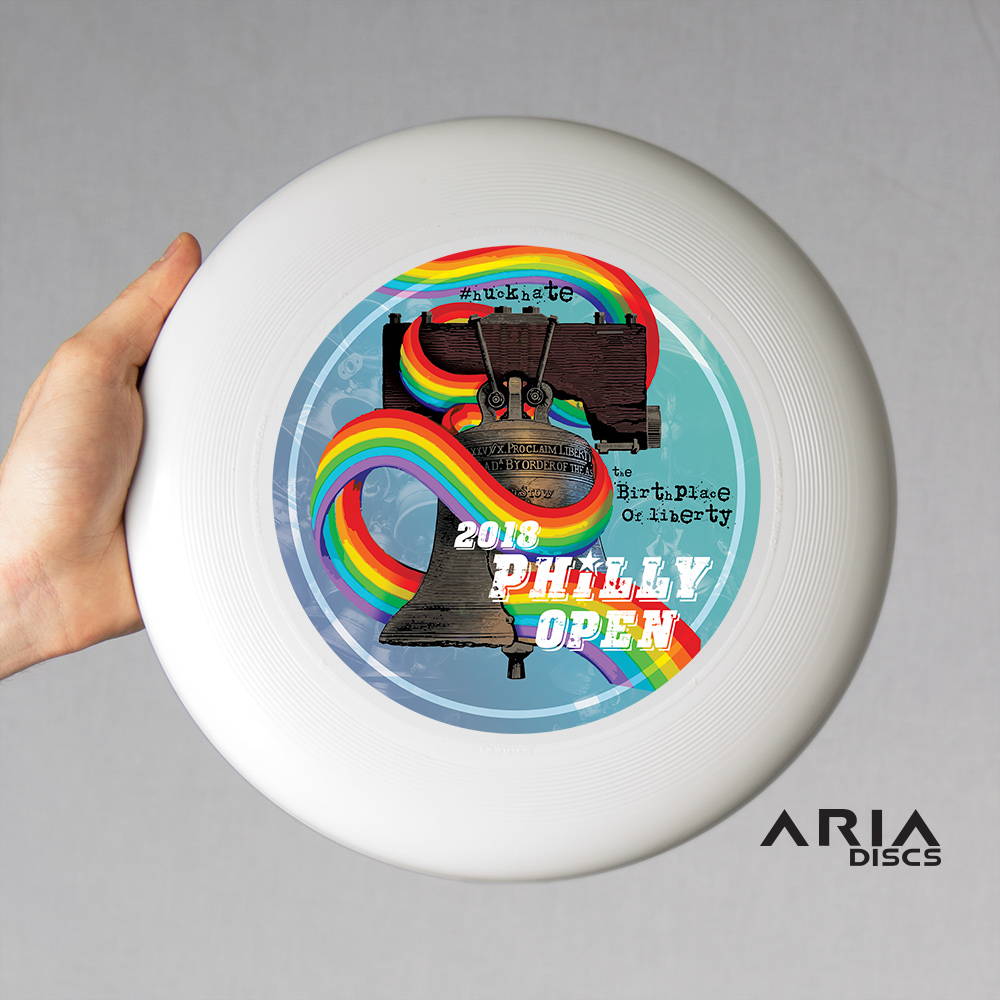 ARIA professional official ultimate flying disc for the sport commonly known as 'ultimate frisbee' philly open tournament design art