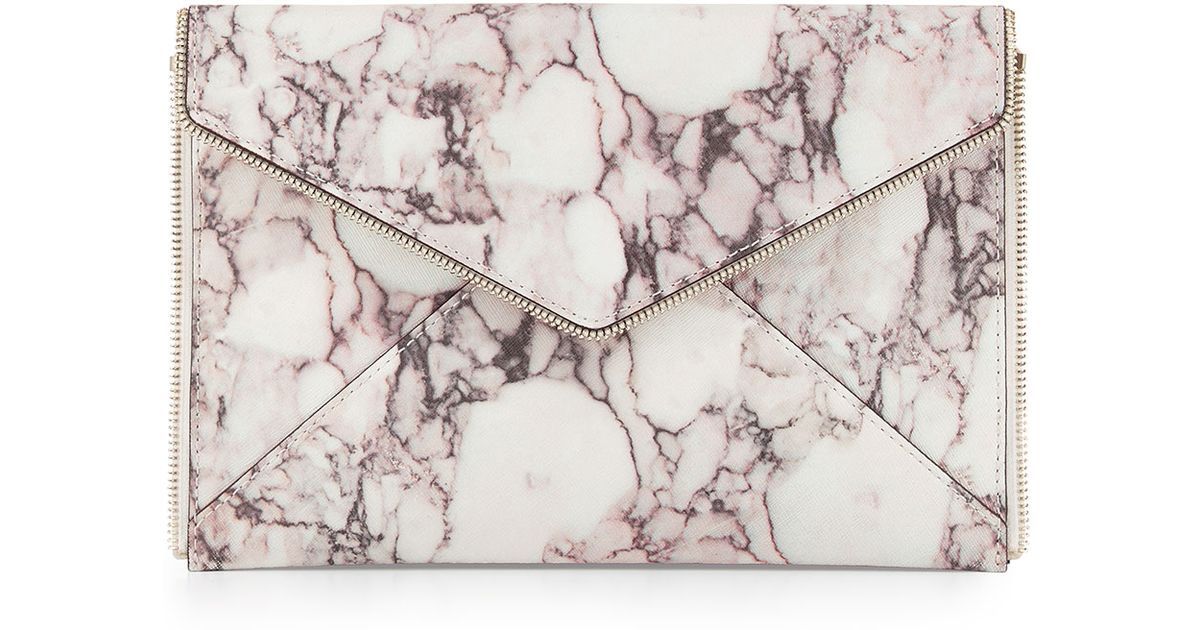 Rebecca Minkoff Leo Clutch, featuring pink marble leather finish