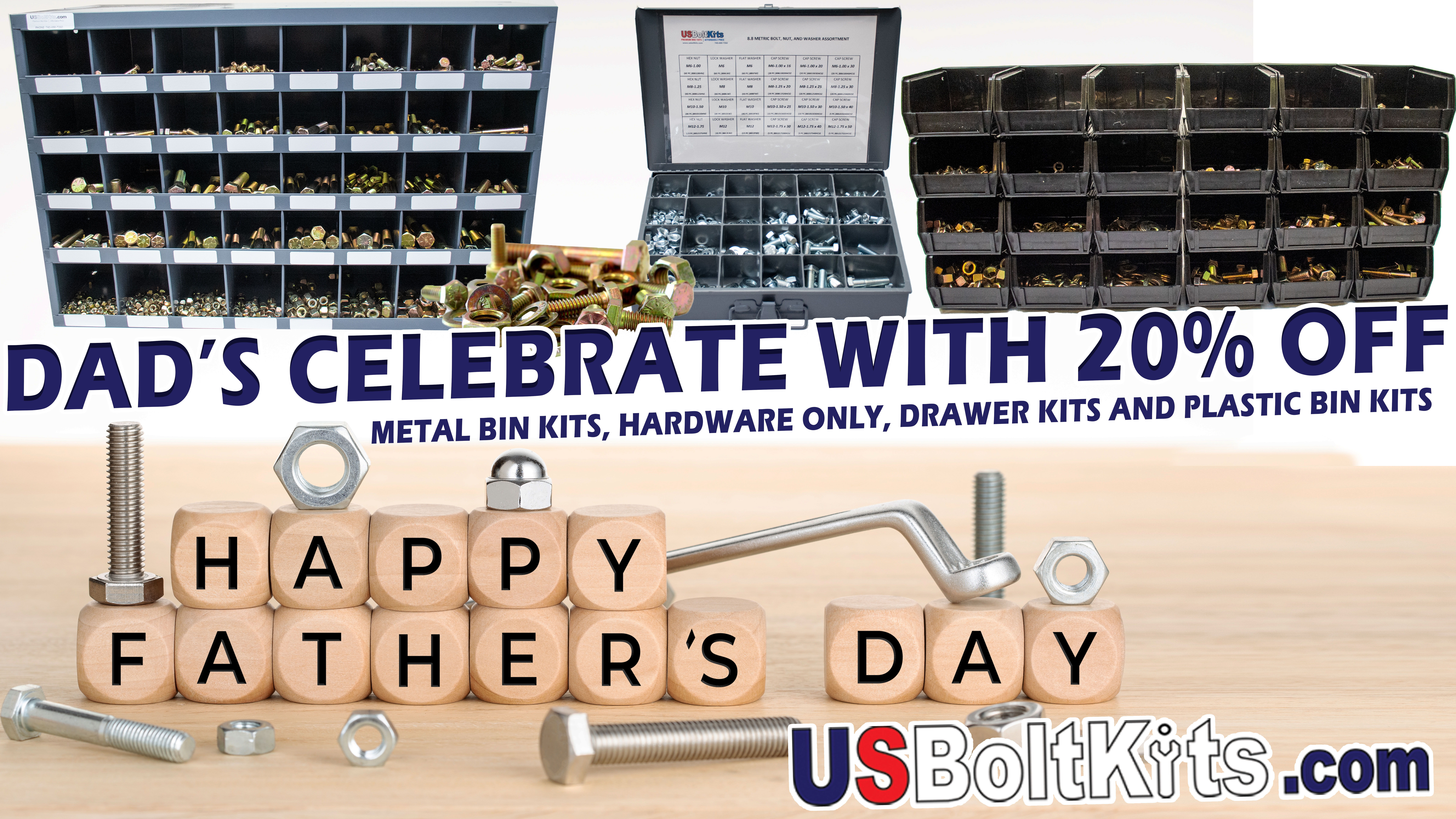 fathers day sale for usboltkits.com offering 20% off kits